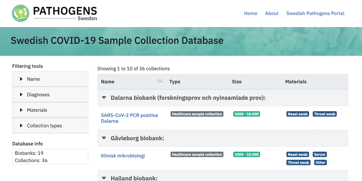 Sample Collection Database screenshot