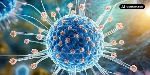 AI-generated image: Ai generated image depicting a fictionalized virus