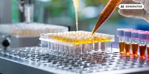 AI-generated image: Ai generated image showing scientist placing liquid into tubes in a laboratory