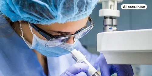 AI-generated image: Ai generated image shows a scientist in glasses and protective clothing working in a laboratory