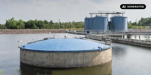AI-generated image: Ai generated image showing a depiction of a wastewater treatment plant